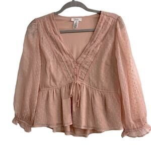 Japna Blush Pink Romantic Polka Dot Swiss Top- Size M